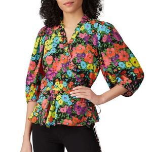 Les Reveries Puff Sleeve Wrap Top Floral Multi Color Rent The Runway Small